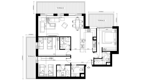 Property floor plan, 3 bedrooms in AL RAHA LOFTS ONE No. 11009 (2D)